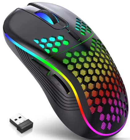 2.4G Wireless Gaming Mouse RGB Lighting Charging Mouse with Adjustable DPI Ergonomic Honeycomb Design for Desktop Laptop